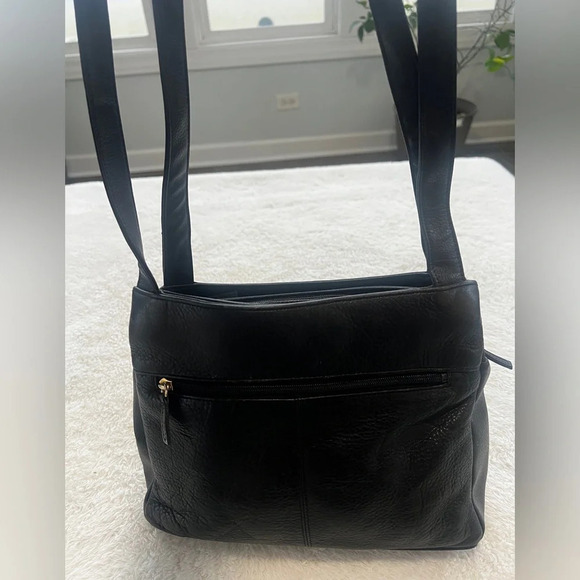 Stone Mountain Blk Leather Triple Zippered Compartments shoulder hobo - Picture 6 of 16